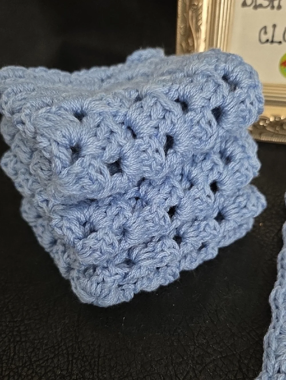 Handmade Crocheted Blue Cotton Dish/Wash Cloths - 100% Cotton Set Of 4